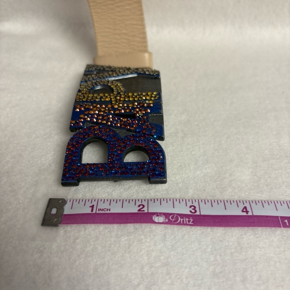 BAPY BELT sz S Bape Japan White Leather DIY Blue Swarovski Crystals - Picture 2 of 13
